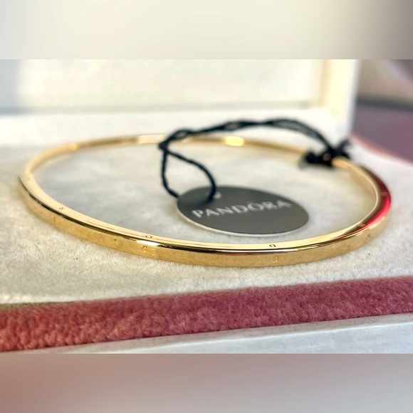 ❌SOLD❌New Pandora Signature 14k Solid Gold I-D Bangle Bracelet 552227C00 Size 2 - Picture 3 of 9